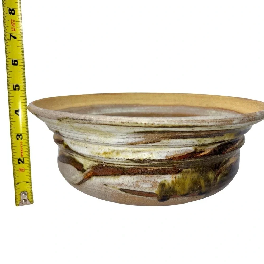 Vintage Studio Pottery Soup Tureen w Lid + 3 Bowls Hand Thrown‎ Stoneware